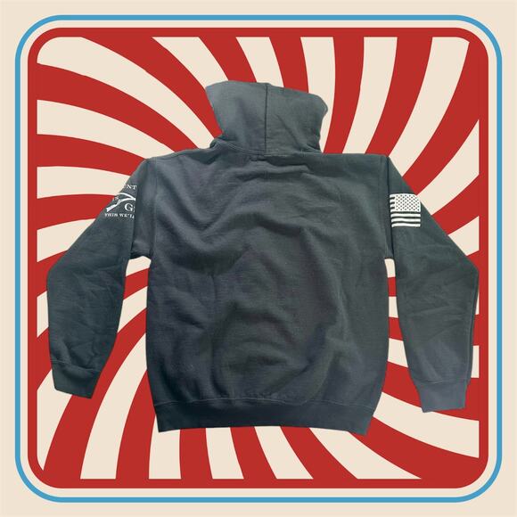 Grunt Style Men's Medium Black Pullover Hoodie American Flag Patriot Sweatshirt - Picture 2 of 8